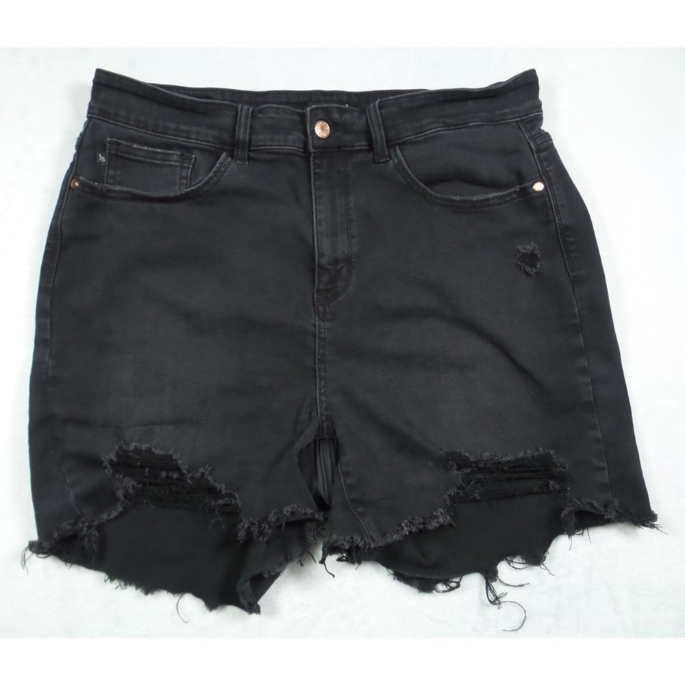 Judy Blue Jean Shorts Womens Size 2XL Black Denim Frayed Hem Hight Rise Stretch